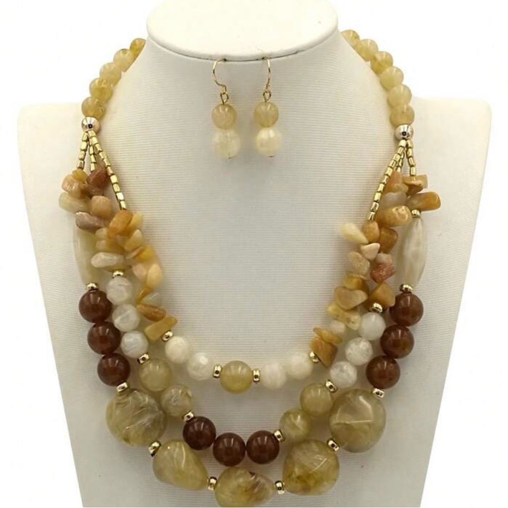Elegant Multi-Layered Beaded Necklace and Earring Set